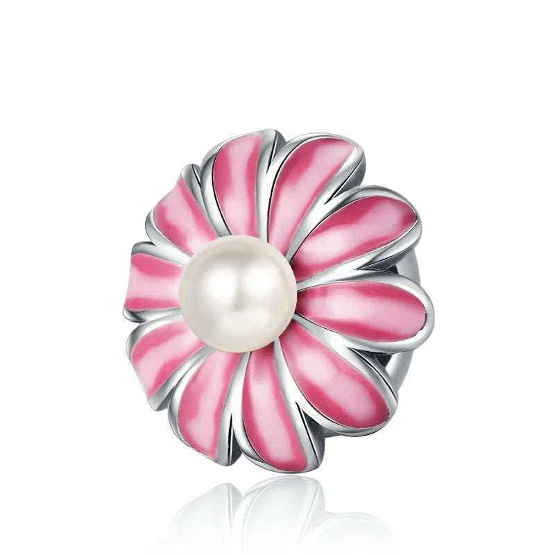 Sparkling Pink Cherry Blossom Daisy Charm Beads for 925 Silver Bracelet DIY Women's Jewelry Gifts