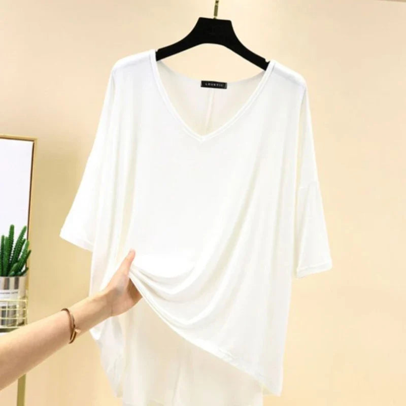 Solid Color Basic Short Sleeve Womens V Neck T Shirt Casual Cotton Tee for Summer