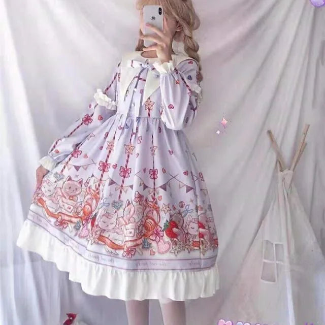 Lolita OP Dress Lace Trim Japanese Harajuku Style Dress