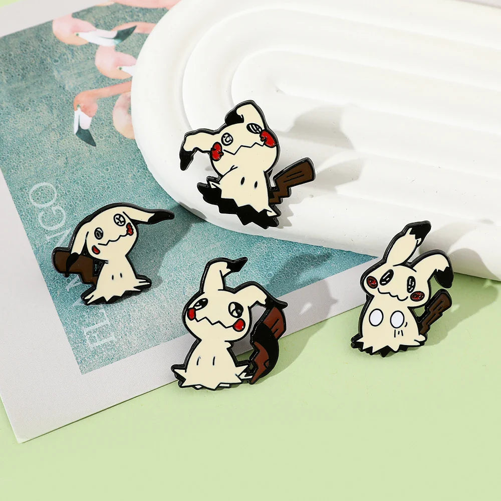 Cartoon Animal Enamel Pin Brooch Set 4 Pcs Fun Mimikyu Jewelry for Backpack Wallet and Clothes Accessories