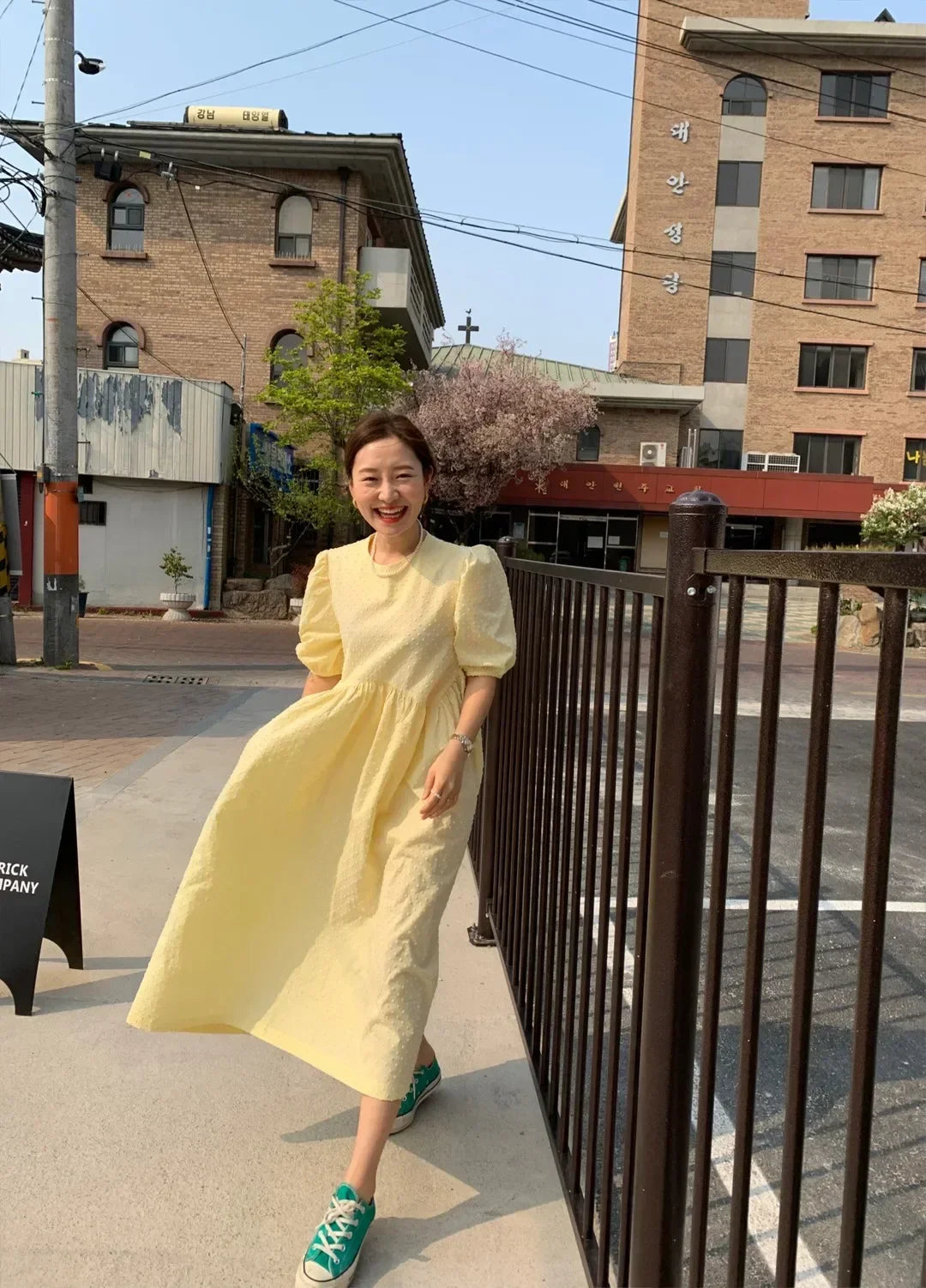 Women Polka Dot Puff Sleeve Long Dress Casual Party