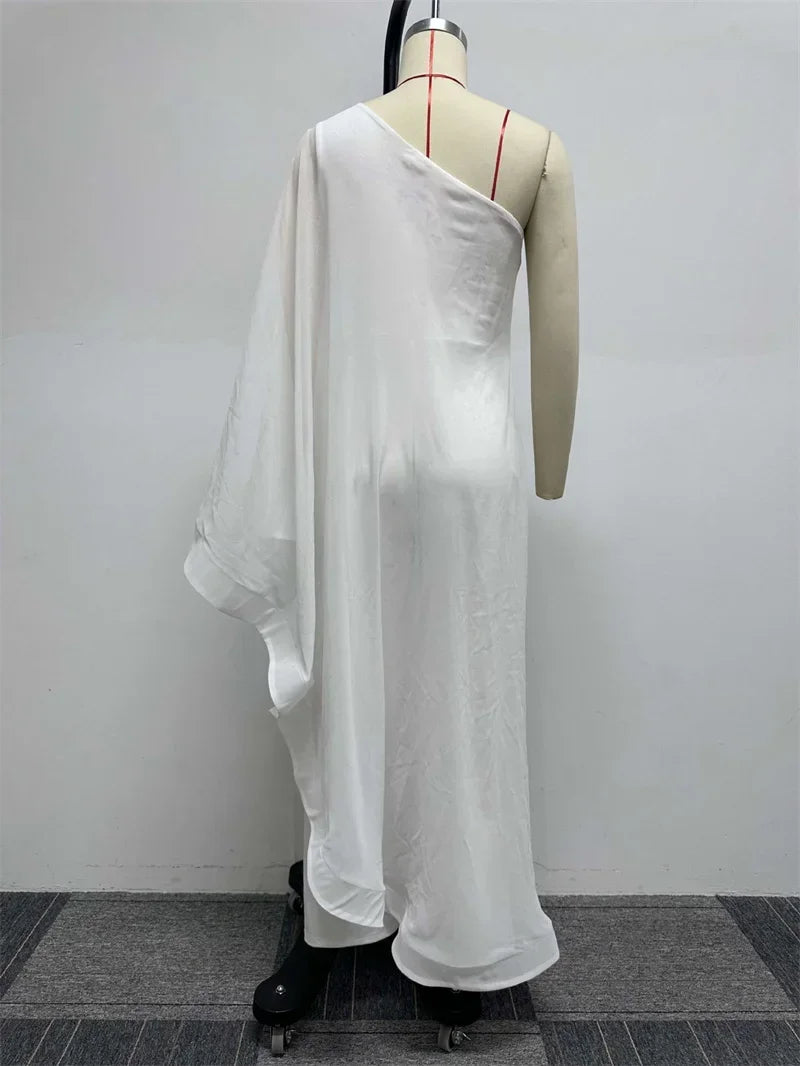 Elegant Chiffon One Shoulder Wide Leg Jumpsuit for Women Evening Party Birthday Romper Overalls Stylish One Piece Combinaison Femme