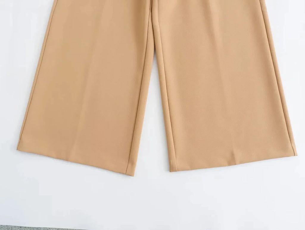 Casual Solid V Neck Sleeveless Vest and Wide Leg Pants Set for Elegant Summer Style