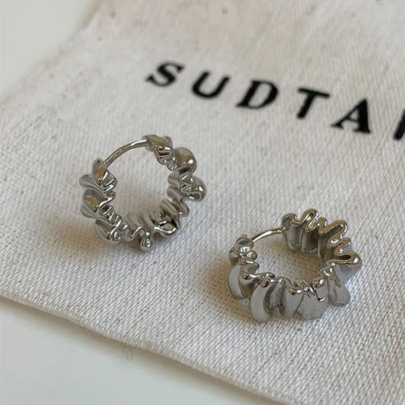 Gold Color Metallic Geometric Hoop Earrings for Women Personalized Irregular Design Party Jewelry