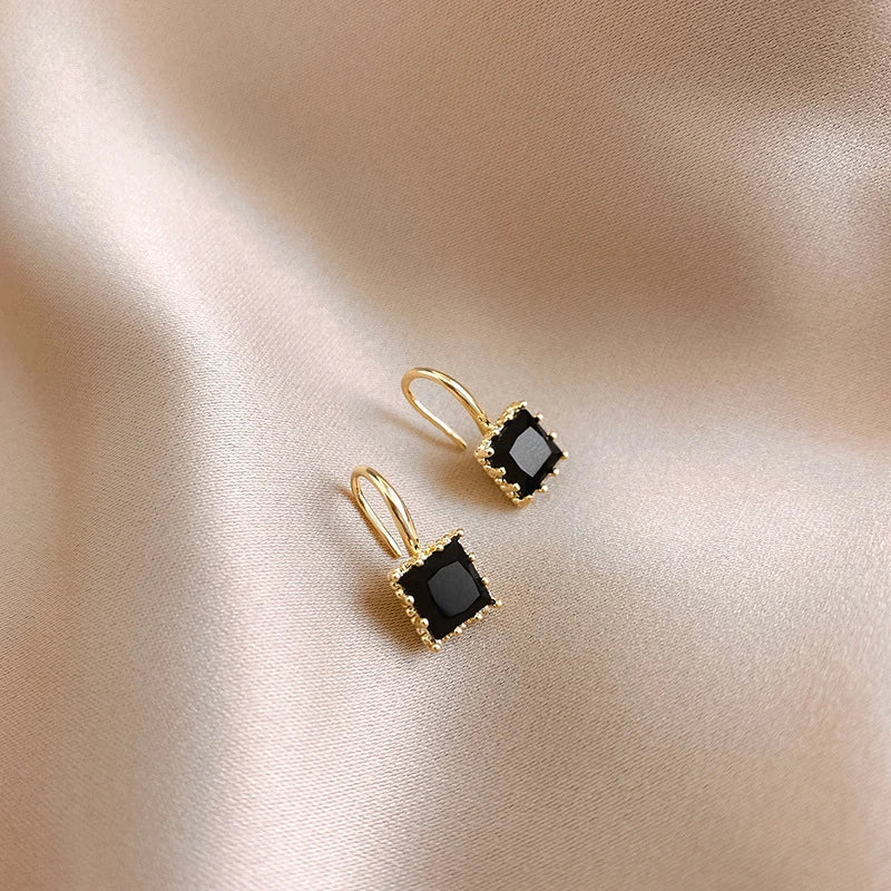 Gold Plated Square Crystal Stone Earrings for Women with Clear and Black Crystals