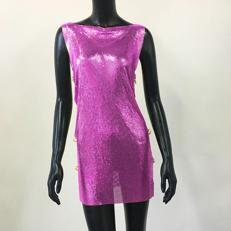 Y2K Metallic Sequins Mini Dress For Women Backless Clubwear