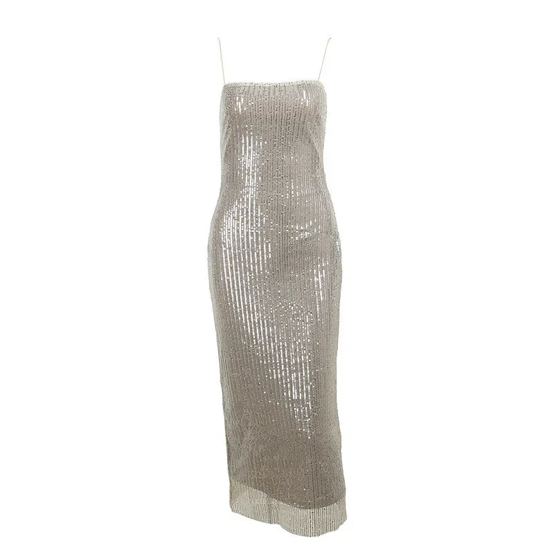 Sequined Glitter Maxi Dress Backless Party Evening Gown