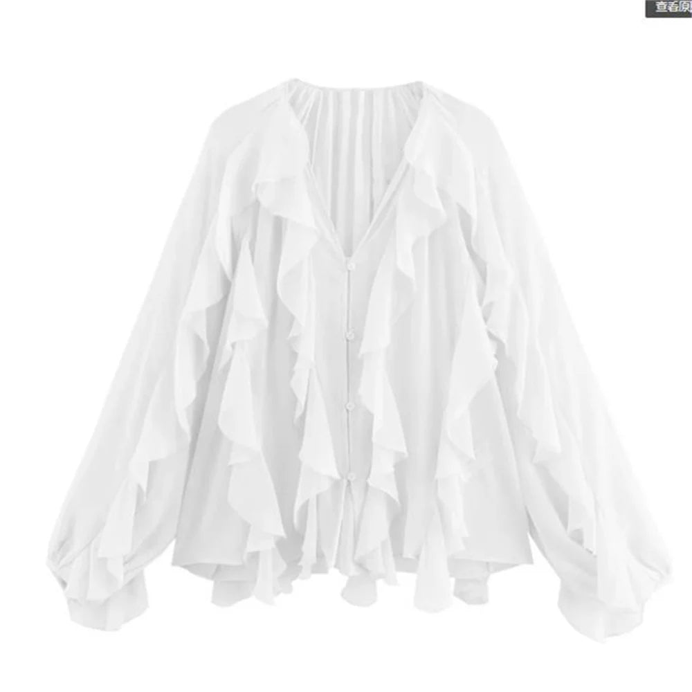 Women's Retro Loose V Neck Layered Casual Shirt Lightweight Temperament Blouse for Spring