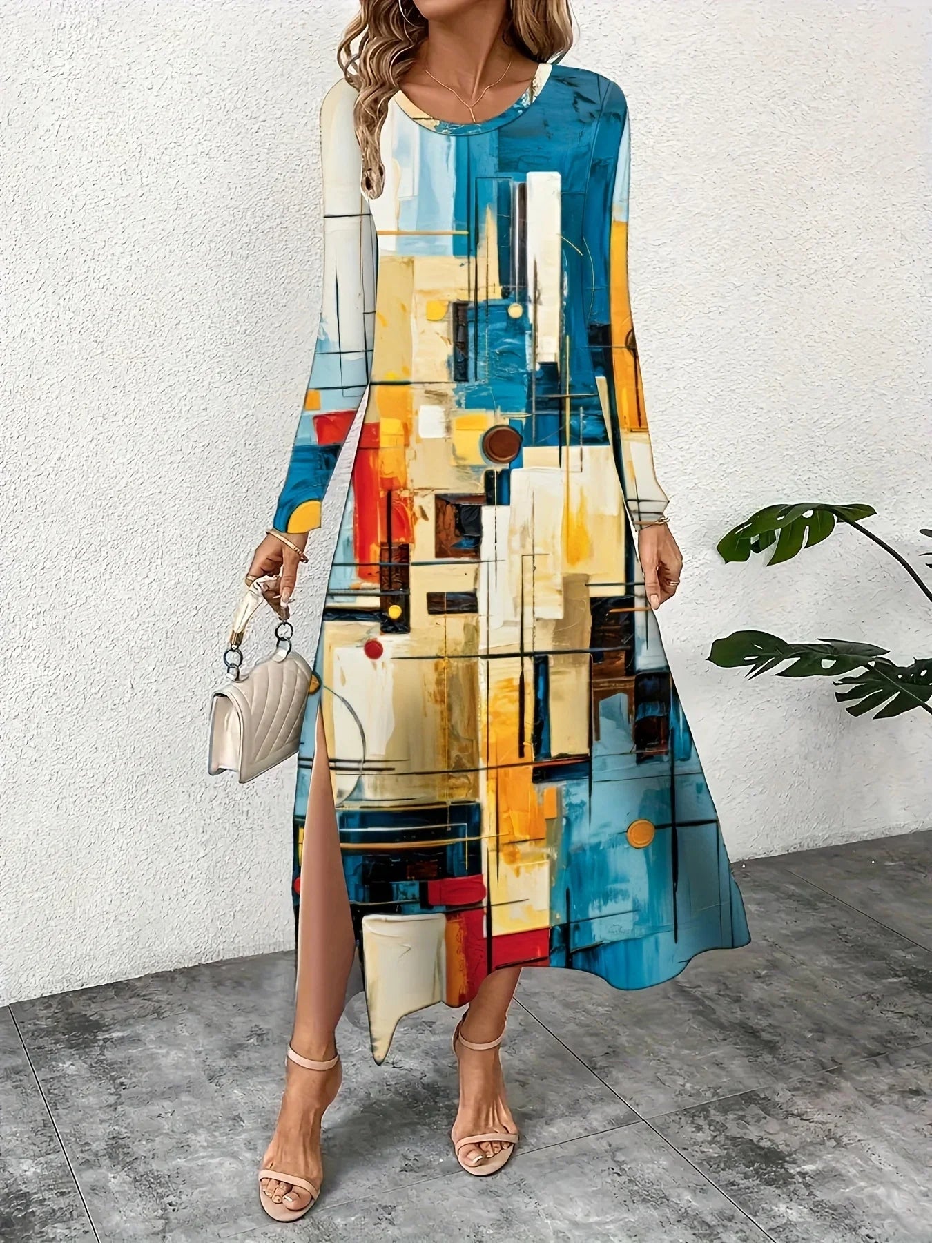 Casual Printed Dress Women Loose Fit Elegant Style Chic