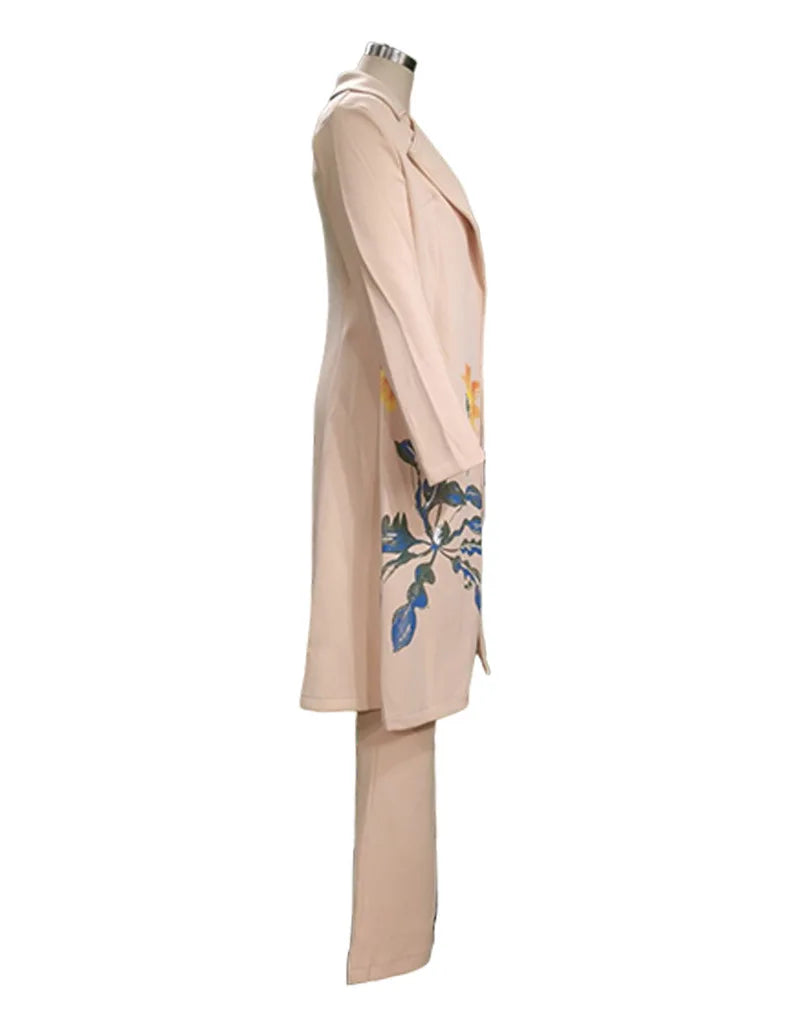 Three Piece Women's Outerwear Set with Long Sleeve Coat, Tank Top, and Flared Trousers