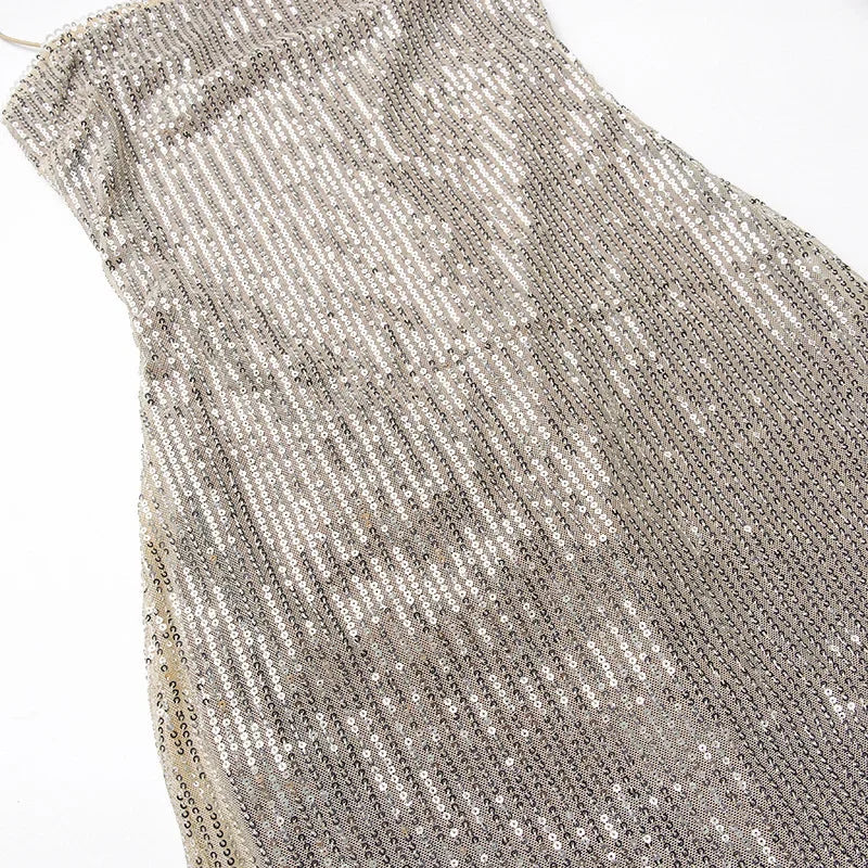 Sequined Glitter Maxi Dress Backless Party Evening Gown