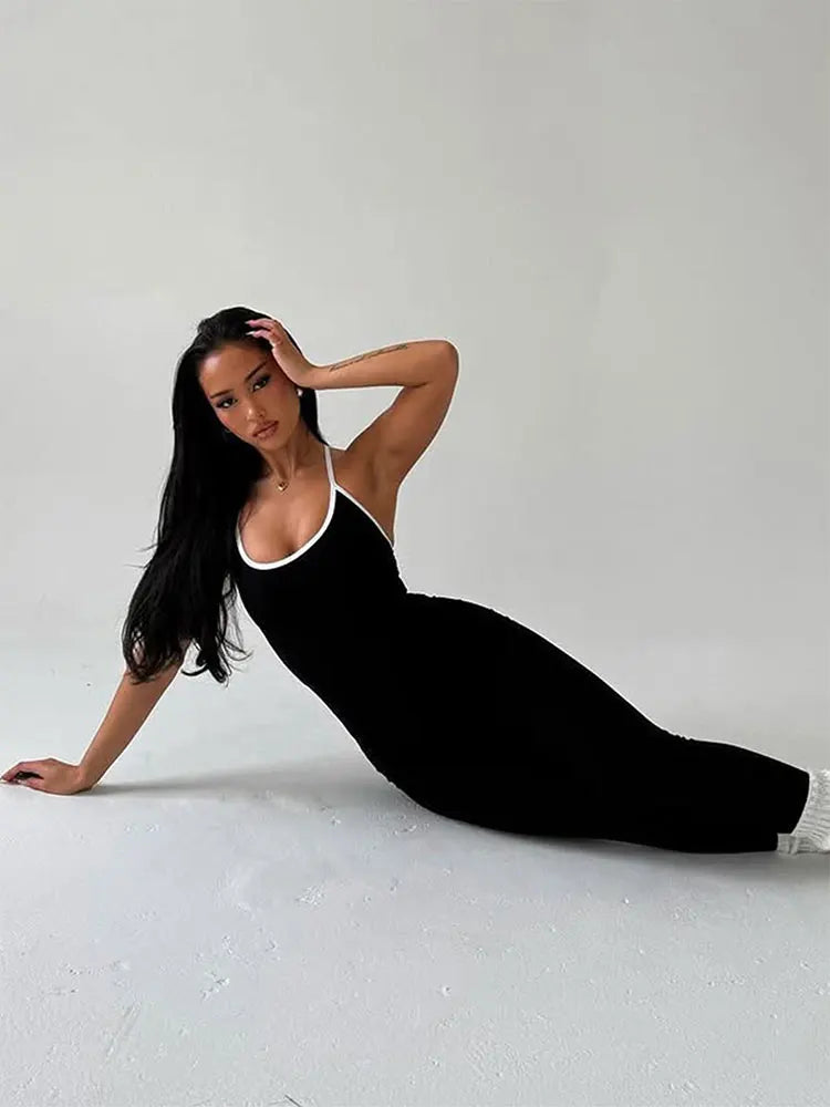 Women Sexy Sling Backless Bodycon Jumpsuit Summer Streetwear Solid Elegant Casual Sweatpants Style