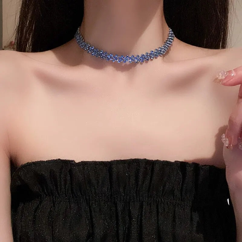 Luxury Rhinestone Choker Necklace for Women Geometric Crystal Wedding Jewelry and Party Gifts