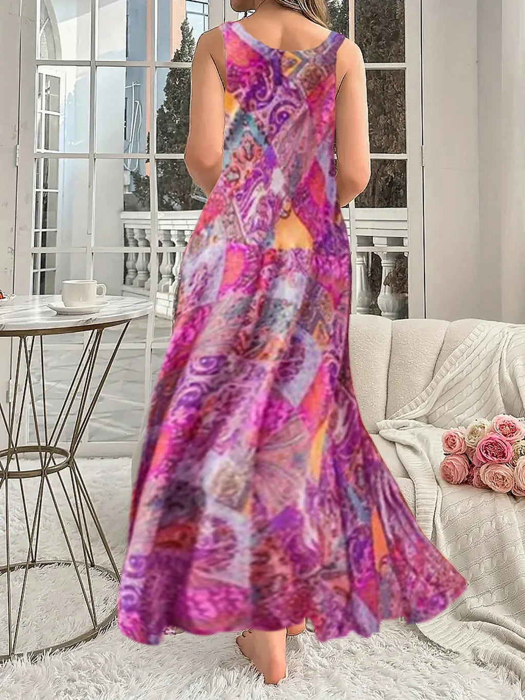 Boho Beach Dress With Print Tank Top For Summer Holiday