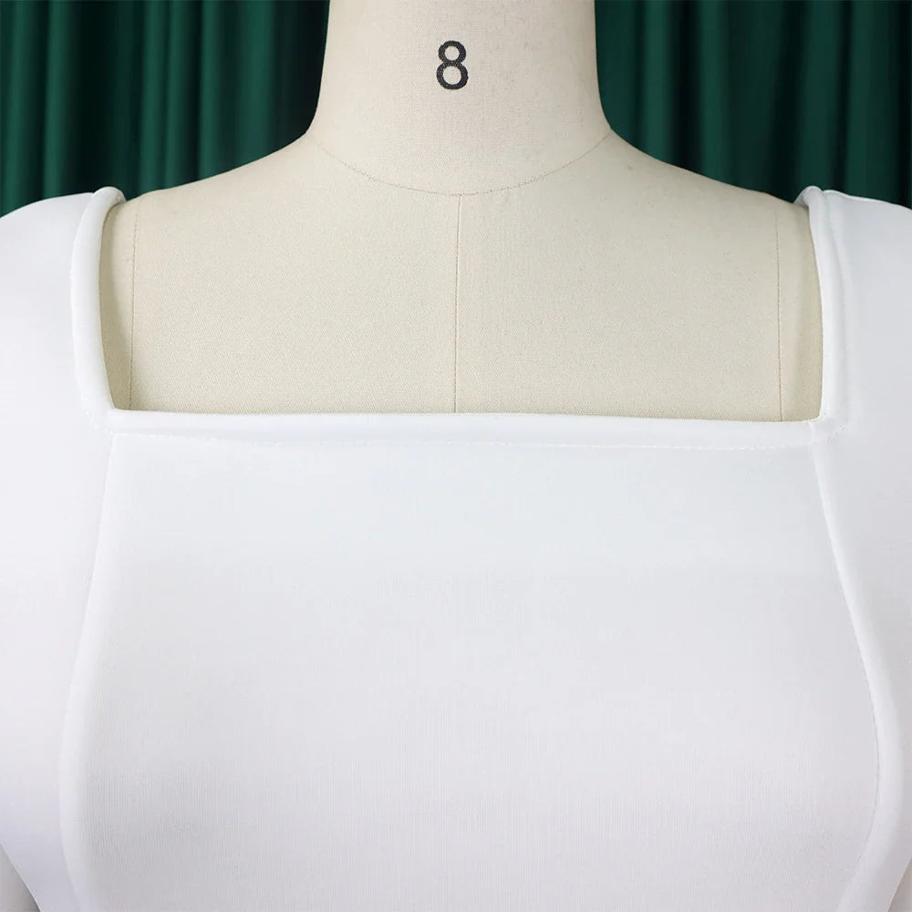 Square Neck Party Dress Women Pleated A Line Mid Calf