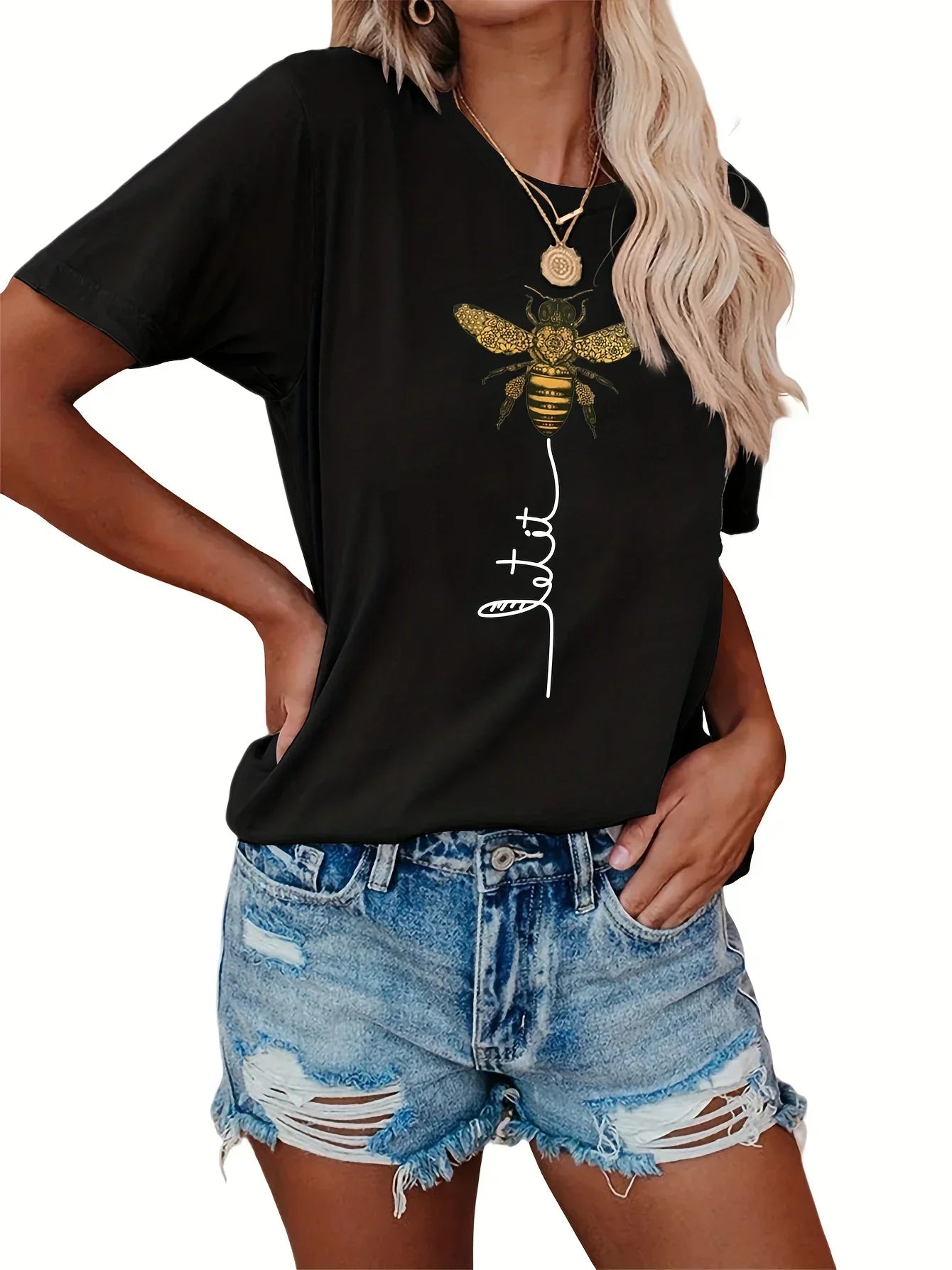 Bee Kind Belief Print Crew Neck T-Shirt for Women Casual Loose Short Sleeve Summer Top