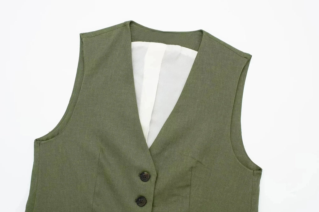 Casual Linen Sleeveless V-Neck Vest for Women Single Breasted Office Fashion Lightweight Linen Top