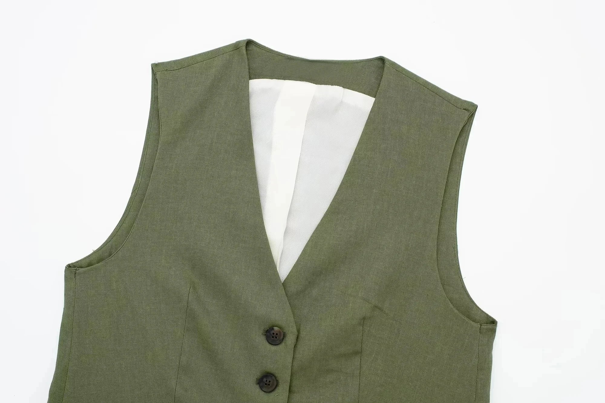 Casual Linen Sleeveless V-Neck Vest for Women Single Breasted Office Fashion Lightweight Linen Top