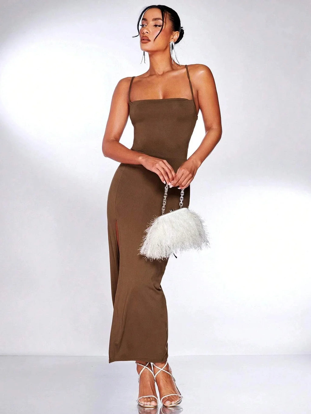 Backless Party Dress With Slim Silhouette In Solid Color