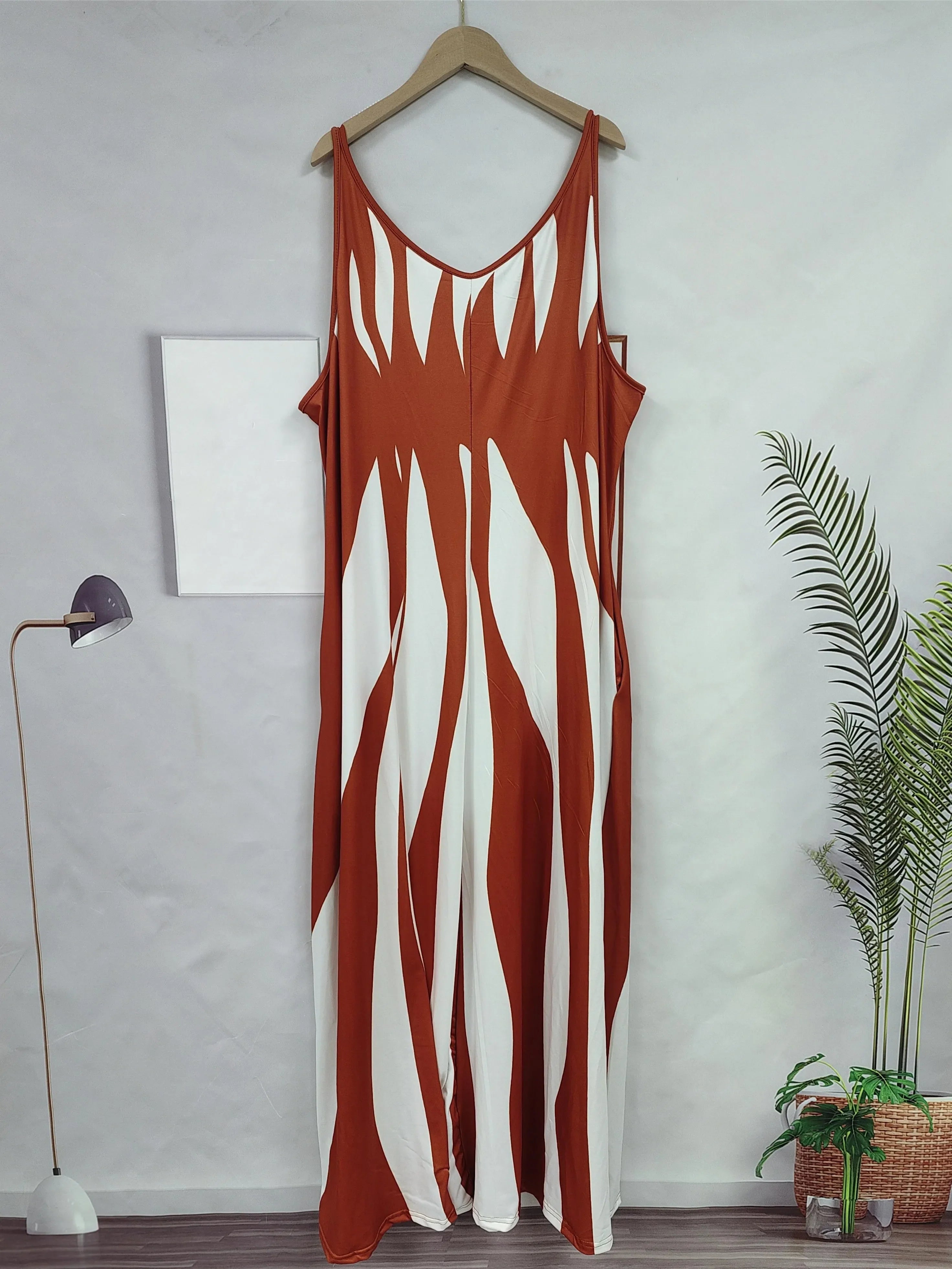 Plus Size Printed V Neck Maxi Dress For Spring Summer