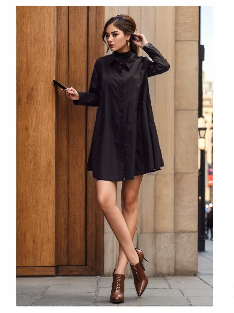 White Casual Loose Blouse for Women Mid Length Long Sleeve Autumn Winter Top Soft Comfortable Korean Fashion