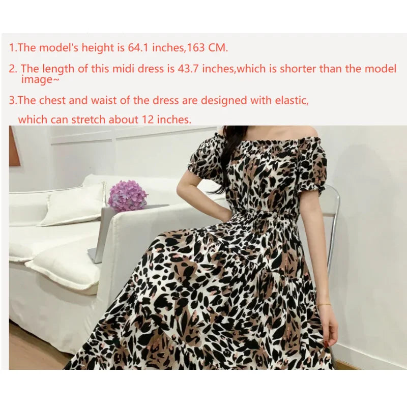 Boho Chic Midi Dress With Slash Neck Romantic Print