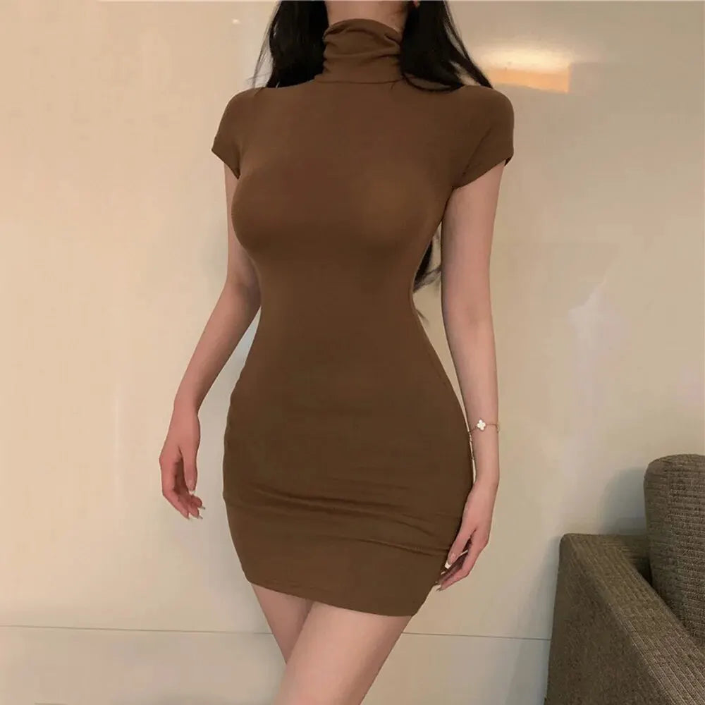 Bodycon Dress For Women High Neck Thigh Length Date Night