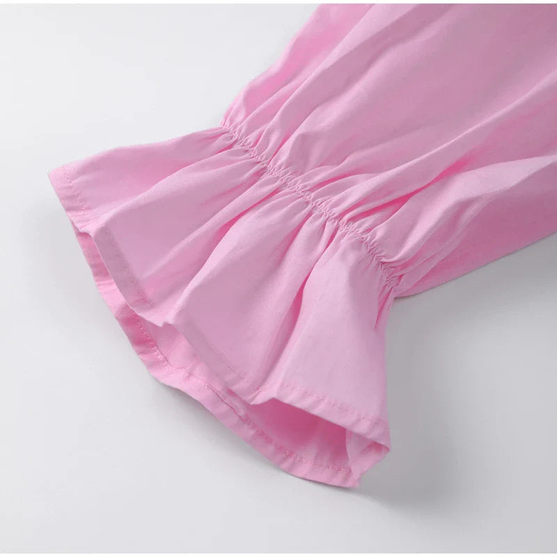 Elegant Solid Lace-Up V-Neck Blouse for Women with Lantern Sleeves and Hollow Out Detail Loose Fit Chic Female Shirt