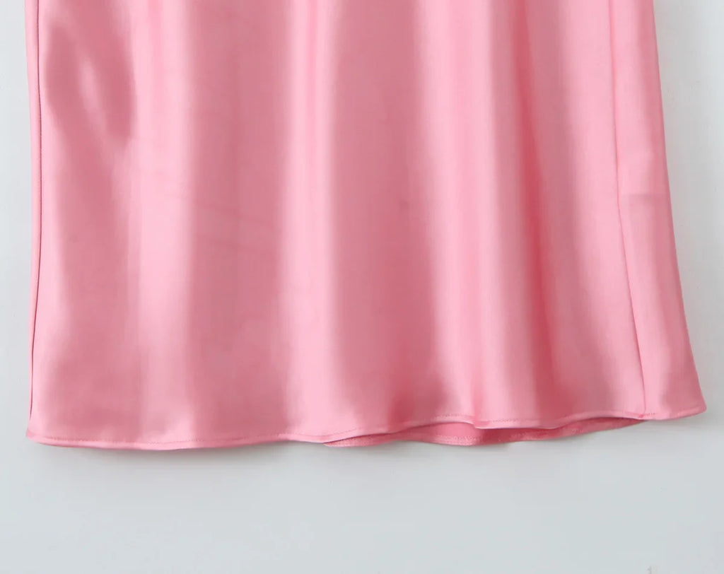 Sexy Satin Backless Suspender Dress Solid Color Glamour