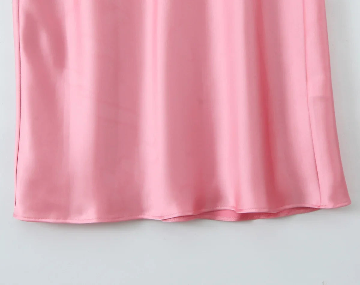 Sexy Satin Backless Suspender Dress Solid Color Glamour