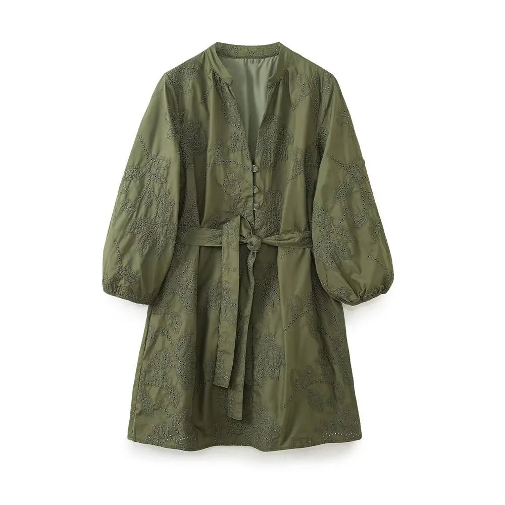 Embroidered Short Dress For Women Elegant Office Casual