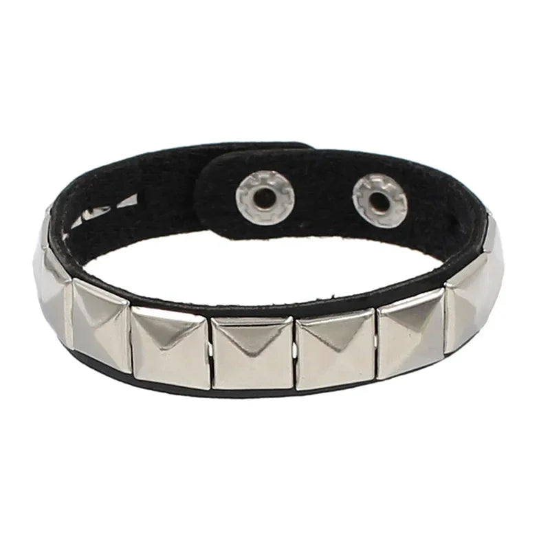 PU Leather Studded Gothic Cuff Bracelet Adjustable Punk Rivet Wristband for Men and Women