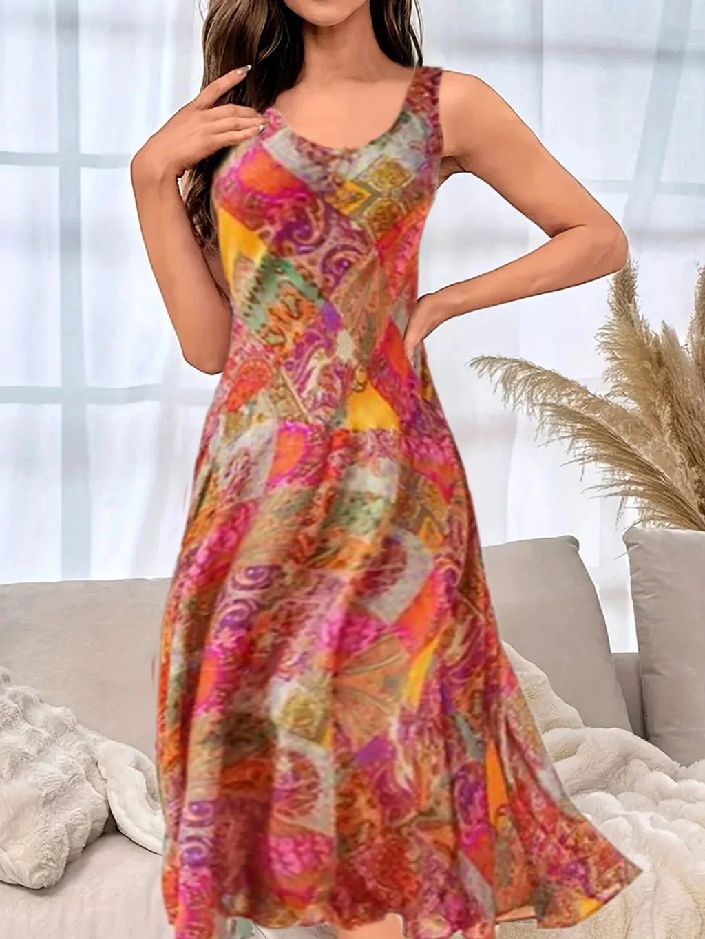 Boho Beach Dress With Print Tank Top For Summer Holiday