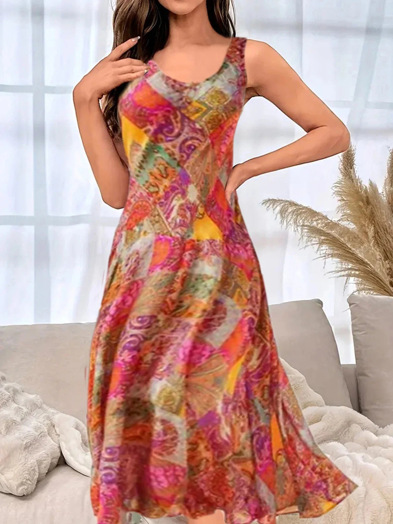 Boho Beach Dress With Print Tank Top For Summer Holiday