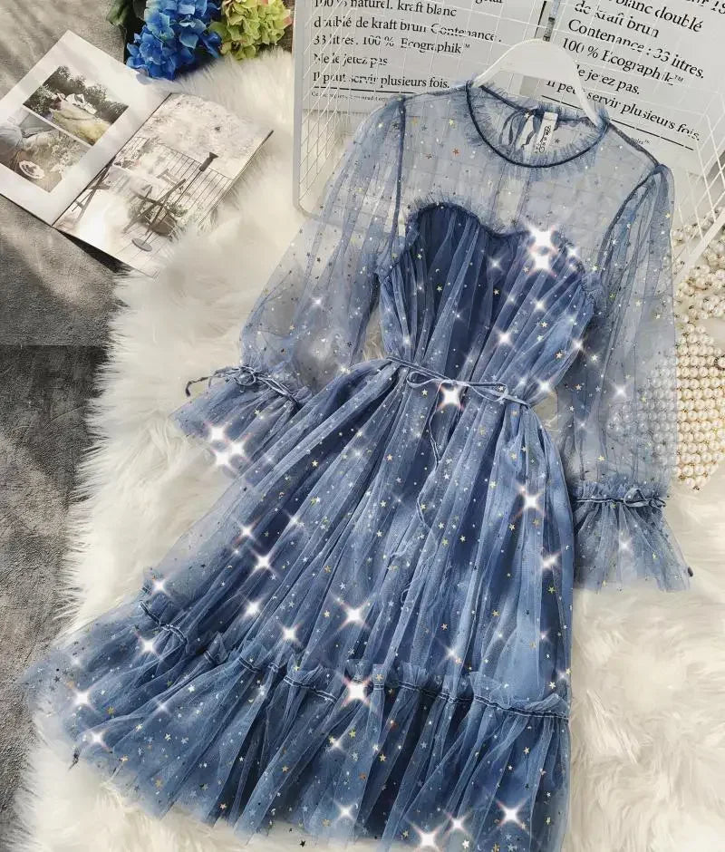 Sequined Mesh Fairy Dress For Women Party Gala Evening Wear