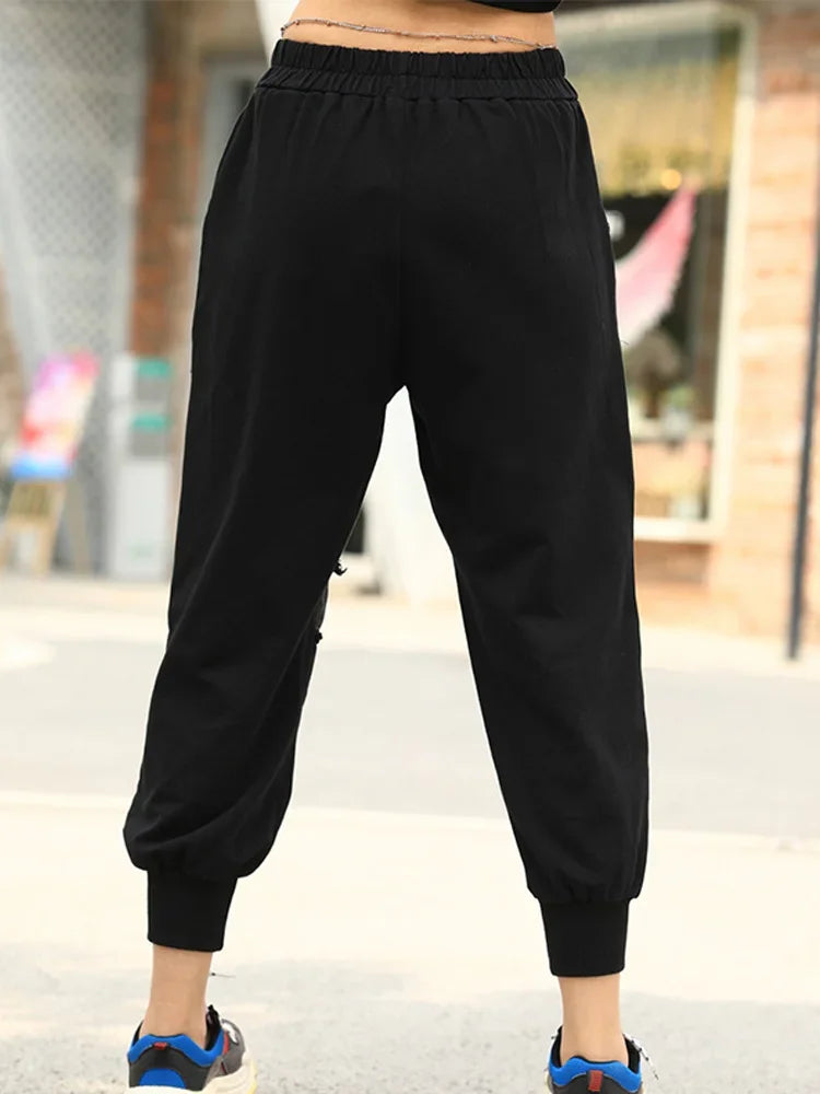 Spring Punk Fashion Women's Two Piece Set with Loose Hooded Jacket and Classic Fitness Pants