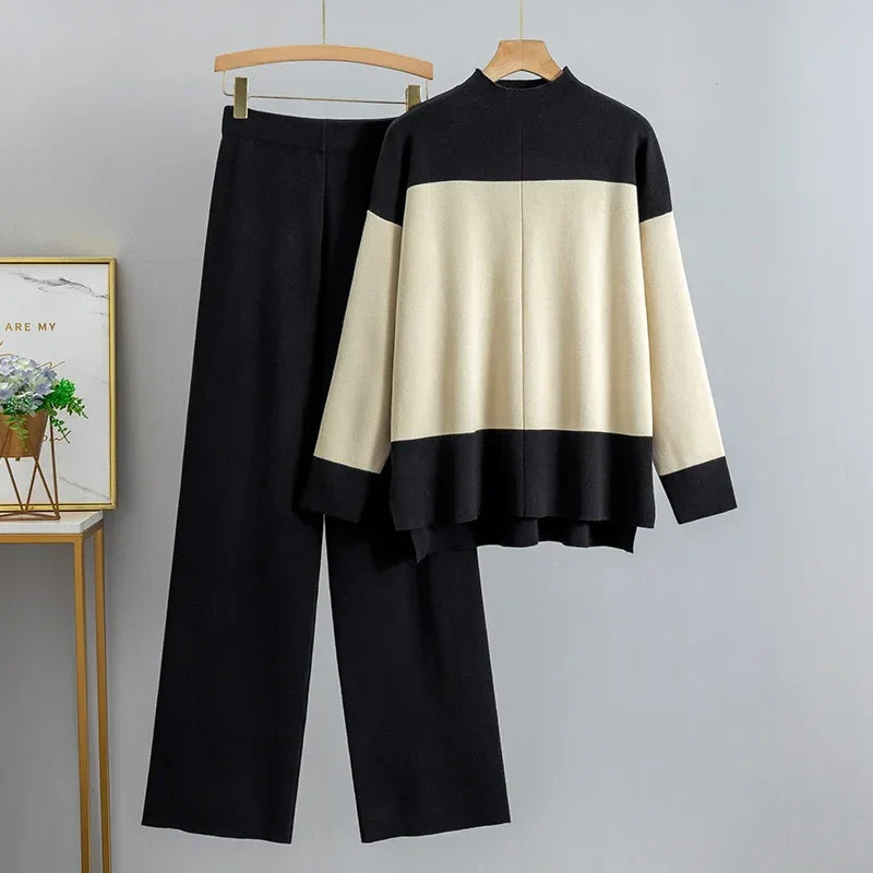 Women's 2 Piece Thick Turtleneck Sweater and Pants Set for Autumn and Winter Fashion Outfit