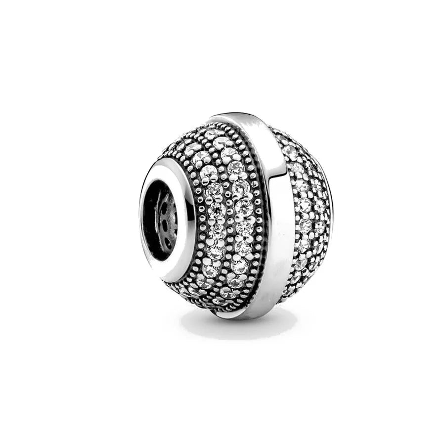 Charm Fit Original Bracelet with Shining Zircon Love Heart and Flower Bead for Women Jewelry Gift in 925 Silver Plated Design