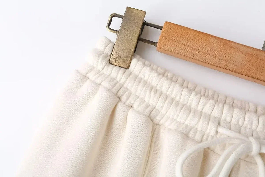 Autumn Women's Thick Hoodie Coat with Drawstring High Waist Loose Casual Pants Set Soft Fleece Lined Streetwear