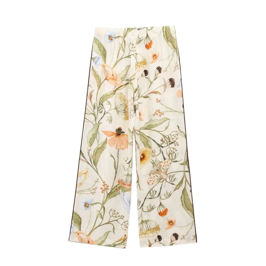 Floral Pattern Women's Shirt and Long Pants Set for Spring Fashion