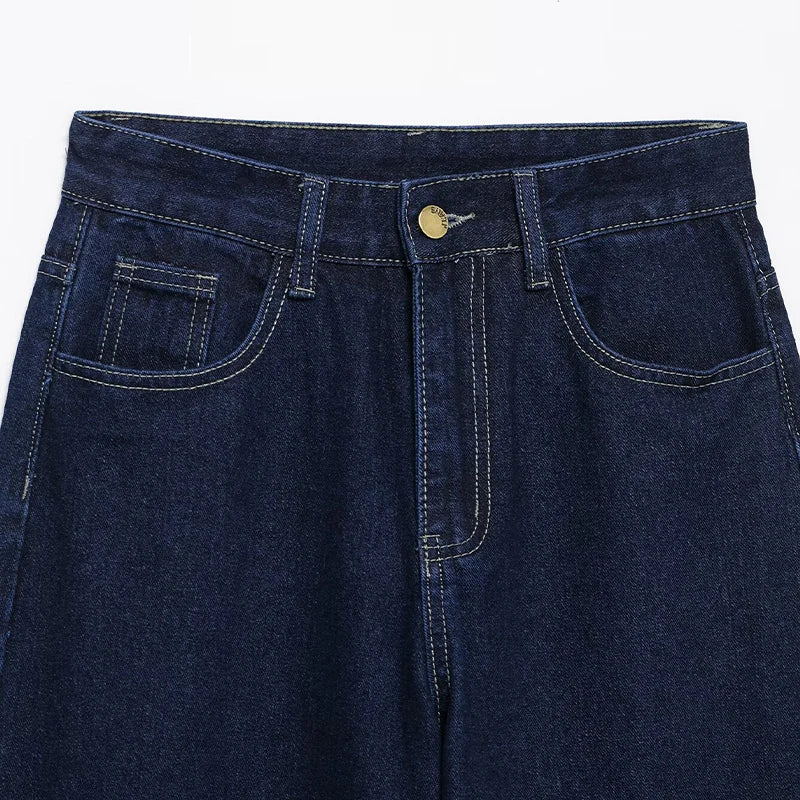 Chic Women's Denim 2 Piece Set With Belt Featuring Solid Jacket And Vintage Zipper Trousers