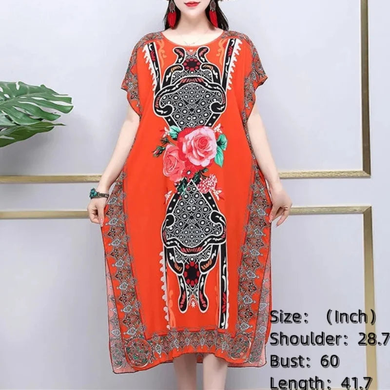 Spring Boho Beach Dress For Women Batwing Sleeve Midi