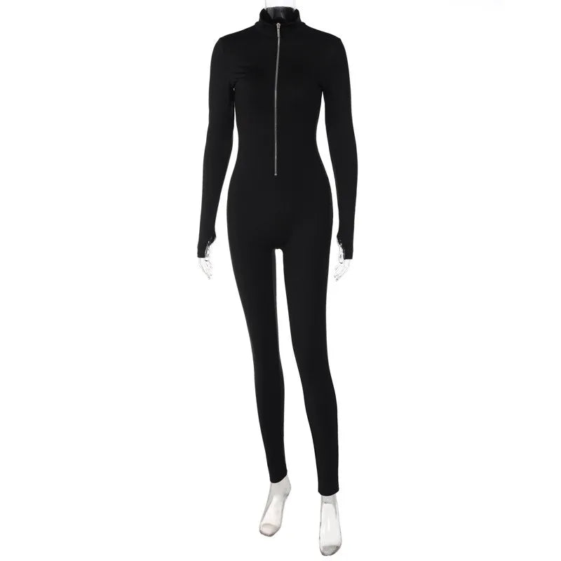 Sexy Slim Fit Long Sleeve Zipper Jumpsuit Women Casual Fitness Streetwear Skinny Overalls Y2K Style