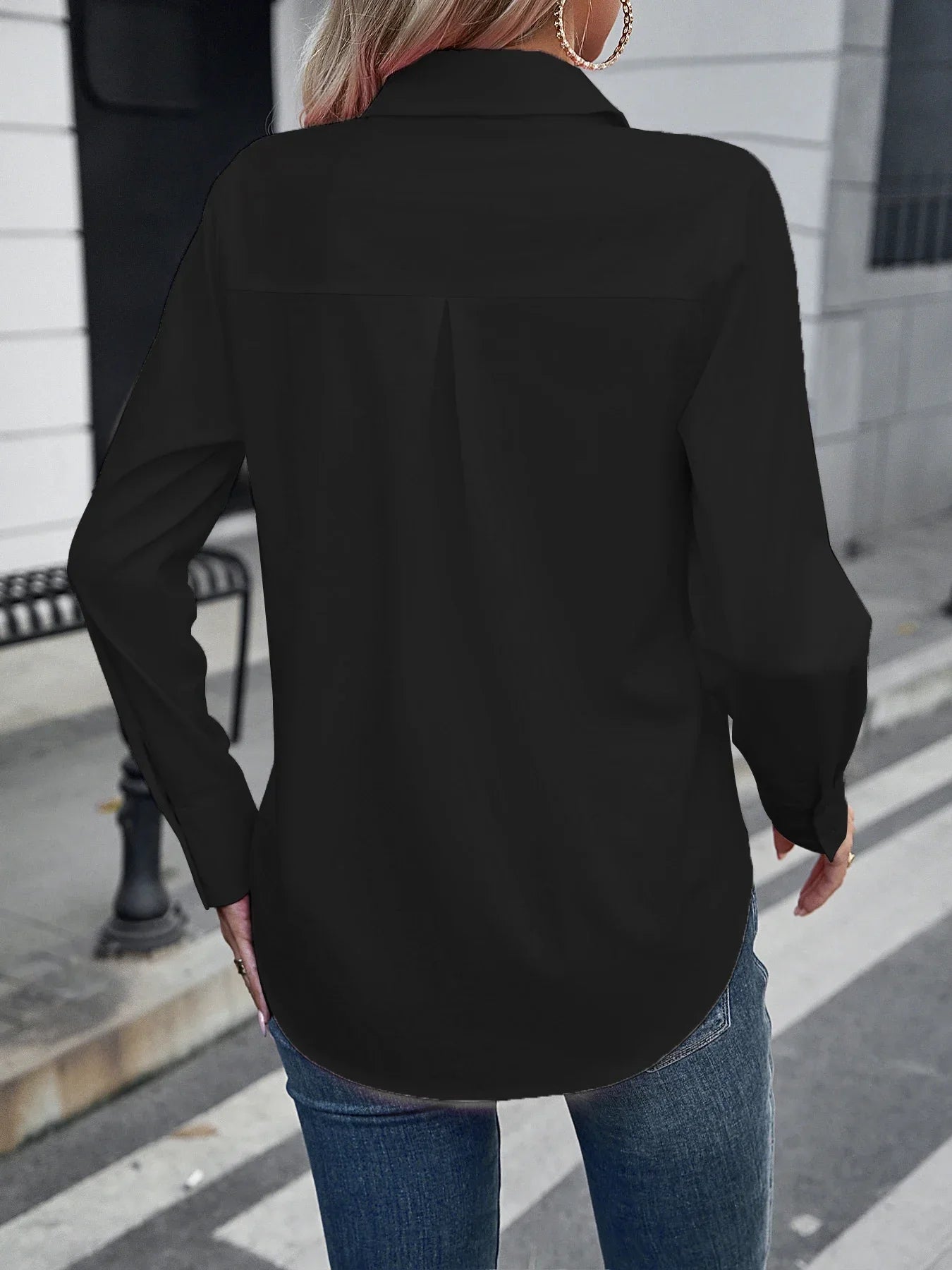 Classic White Long Sleeve Button-Up Shirt for Women Formal Collar Business Casual Work Top