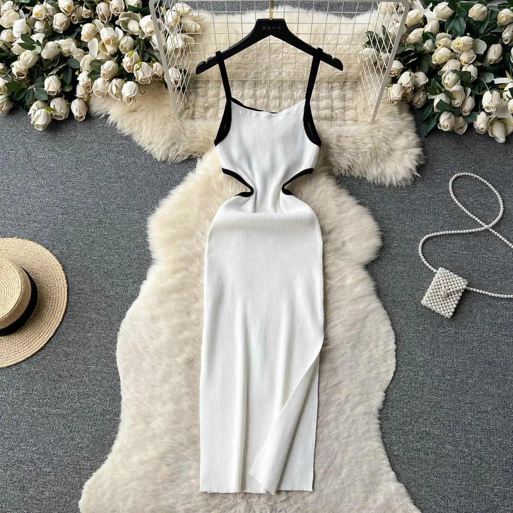 Halter Backless Knit Sundress Women Elastic Waist Bodycon