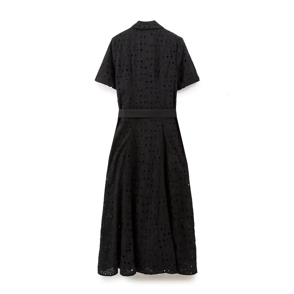 Women's Embroidered Shirt Dress With Short Sleeves Classic