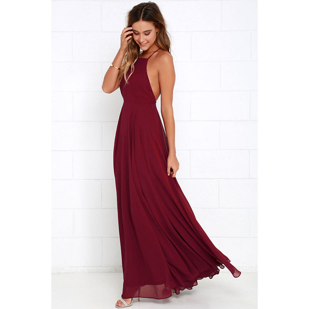 Boho Maxi Dress Sleeveless Summer O Neck Backless Sundress