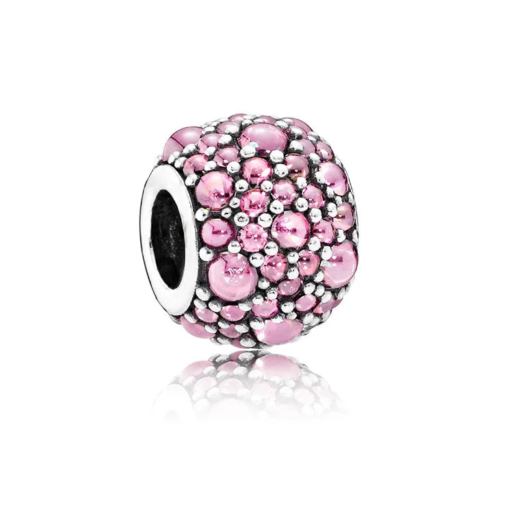 Pink Flower Caterpillar DIY 925 Sterling Silver Bead for Bracelet Bangle Jewelry Accessories