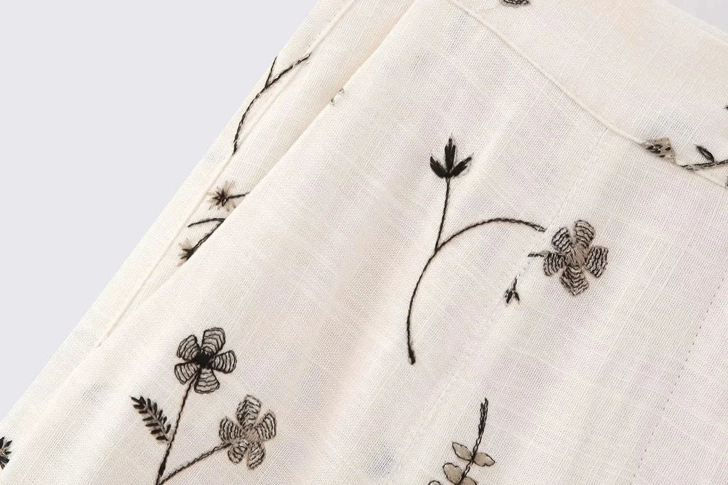 Summer Women Two Piece Set Embroidered Bowknot Short Sling Top with Elegant Midi Skirt Slim Fit Casual Fashion Outfit