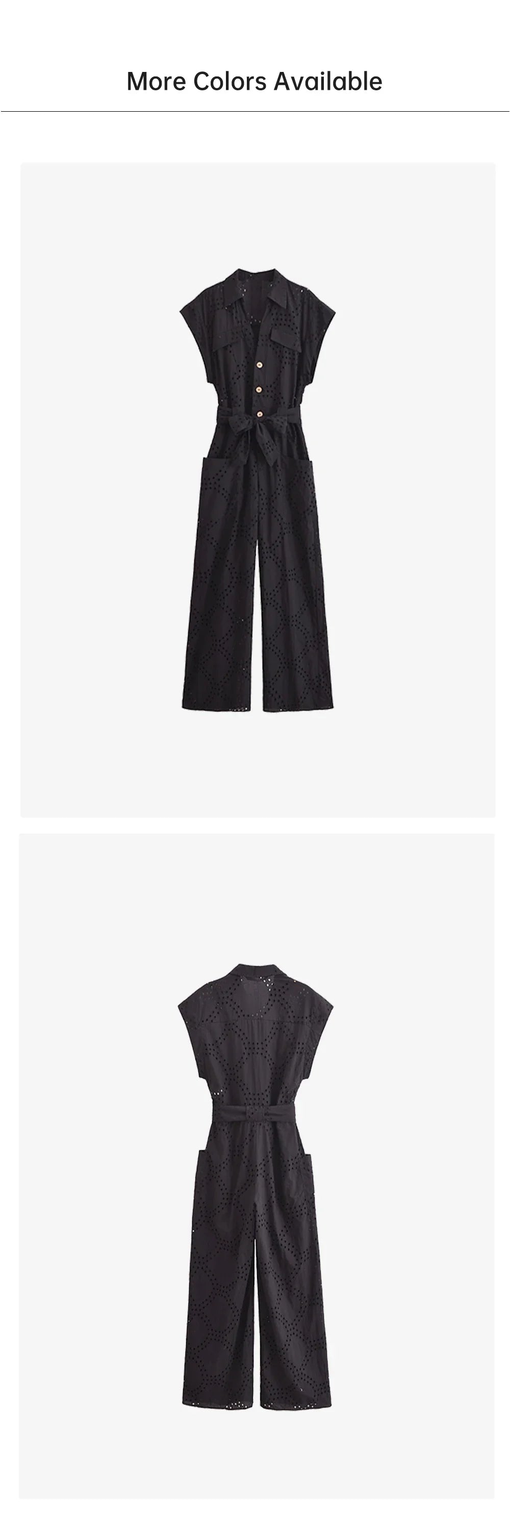 Casual Women's Short Sleeve Jumpsuit with Bow Waist Strap and Hollow Embroidery Summer Fashion Slimming One-Piece Romper